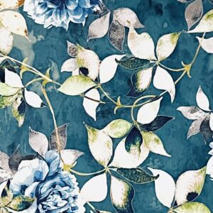 Decora Furnishings Soft and Thick Luxurious Velvet Fabric Digitally Printed Floral Design Upholstery Material for Sofa Cushion Chair Cover Craft - Width 54 inches - Fabric by The Yard (Aegean Blue)