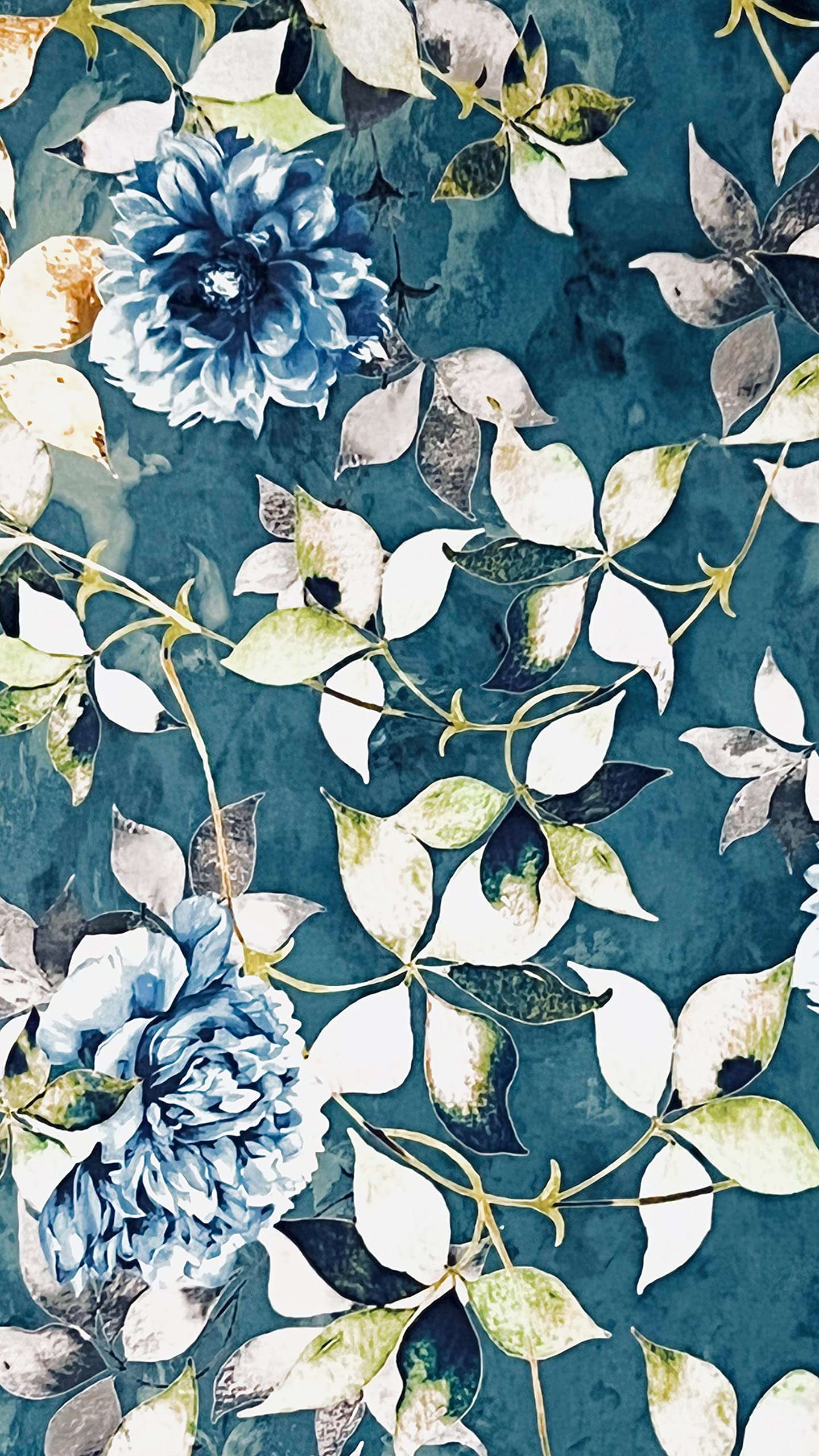 Decora Furnishings Soft and Thick Luxurious Velvet Fabric Digitally Printed Floral Design Upholstery Material for Sofa Cushion Chair Cover Craft - Width 54 inches - Fabric by The Yard (Aegean Blue)