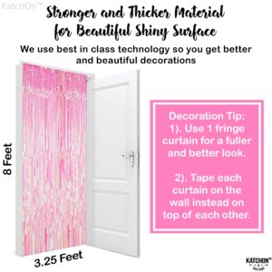 KatchOn, XtraLarge Pink Iridescent Fringe Curtain - 3.2x8 Feet | Iridescent Backdrop for Iridescent Party Decorations | Pink Birthday Decorations | Pink Fringe Backdrop for Pink Party Decorations