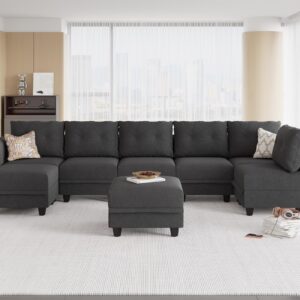 LLappuil Oversized Velvet Modular Sofa 10 Seater U Shaped Sectional with Storage Waterproof, Anti-Scratch Sectional Couch with Reversible Chaise, Grey Brown