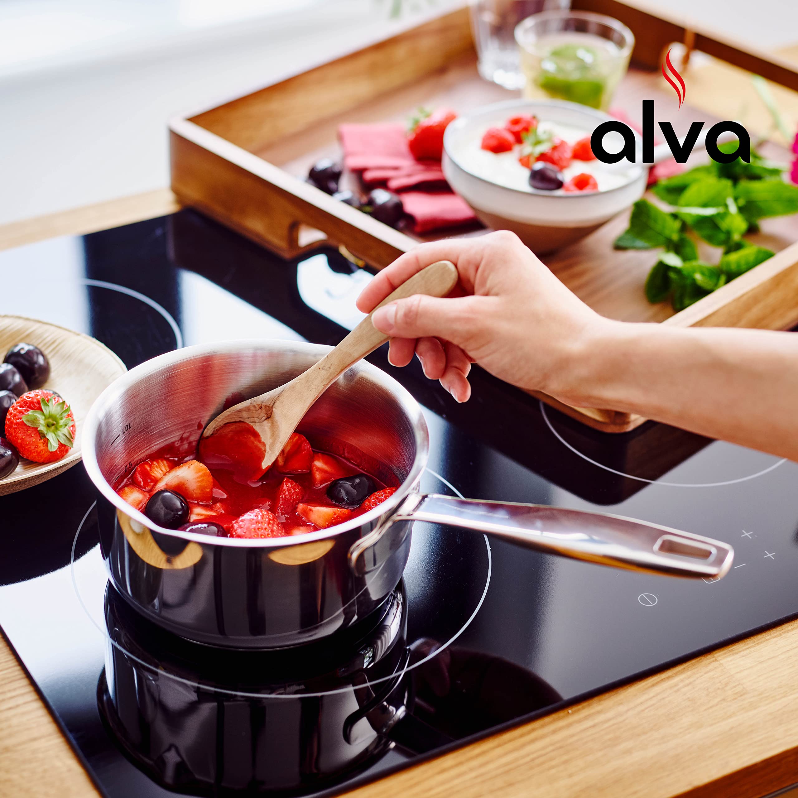 Alva Maestro Stainless Steel Saucepan with Lid Non Toxic Induction Compatible 2 Qt 6.3" PFAS, PFOA & PFTE Free, for Cooking Pan Set, Induction Safe, Add to Your Pots and Pans Set Cookware