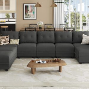 LLappuil Oversized Velvet Modular Sofa 10 Seater U Shaped Sectional with Storage Waterproof, Anti-Scratch Sectional Couch with Reversible Chaise, Grey Brown