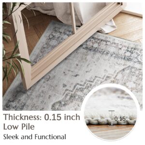 jinchan Area Rug 2x3 Entryway Rug Indoor Vintage Washable Rug Distressed Carpet Thin Doormat Non-Slip Accent Rug Lightweight Bathroom Kitchen Living Room Bedroom Greige