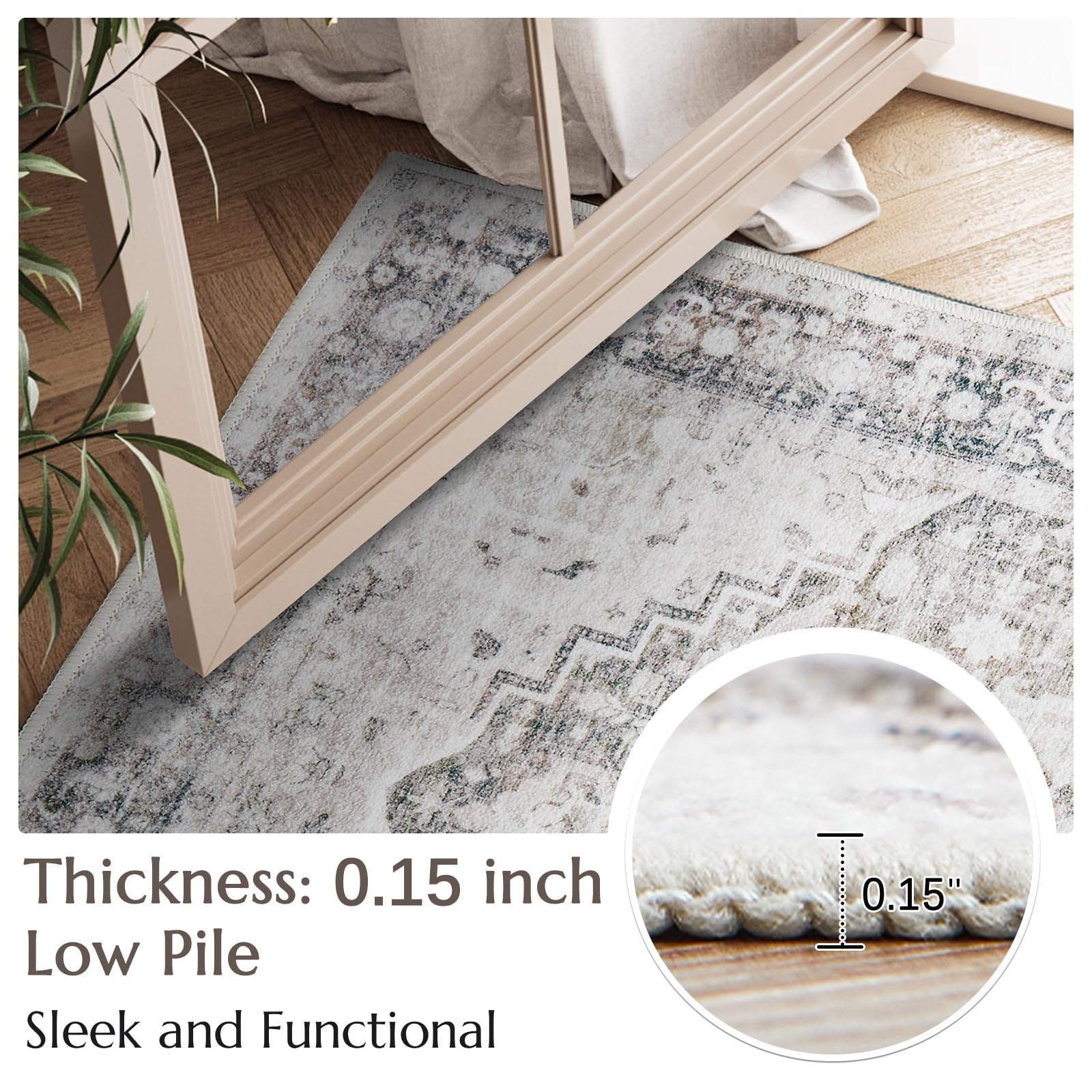 jinchan Area Rug 2x3 Entryway Rug Indoor Vintage Washable Rug Distressed Carpet Thin Doormat Non-Slip Accent Rug Lightweight Bathroom Kitchen Living Room Bedroom Greige