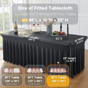 Htper Black Spandex Table Clothes for 8 Foot Rectangle Tables, Wrinkle Free Fitted Table Covers 8ft Stretchy Tablecloths Desk Skirt for Parties Weddings Birthday Banquet Baby Shower