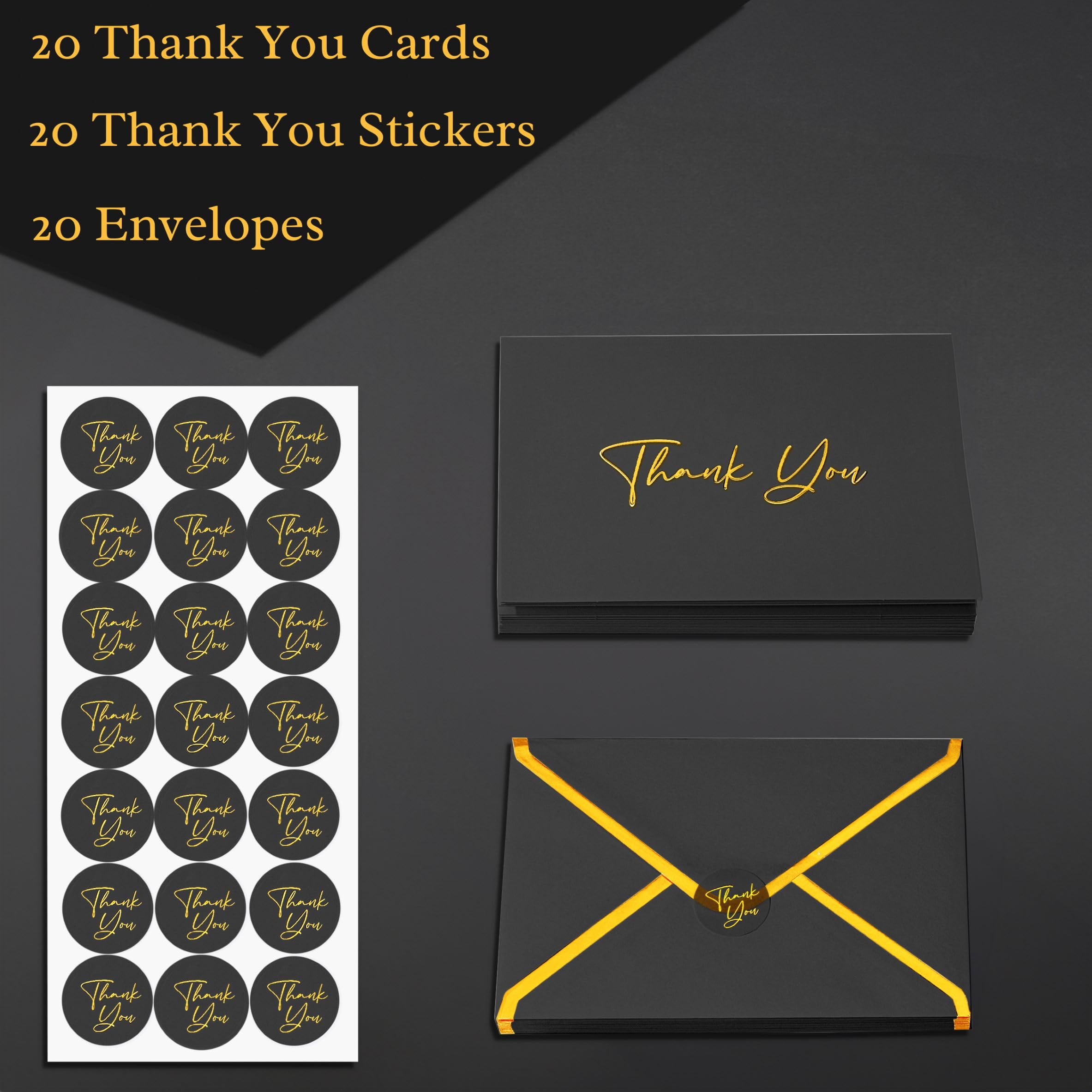 Mr. Pen- Blank Thank You Cards with Envelopes, 20 Pack, 4x6, Gold Foil Thank You Notes with Envelopes, Black Wedding Thank You Cards Wedding, Thank You Note Cards, Baby Shower Thank You Cards