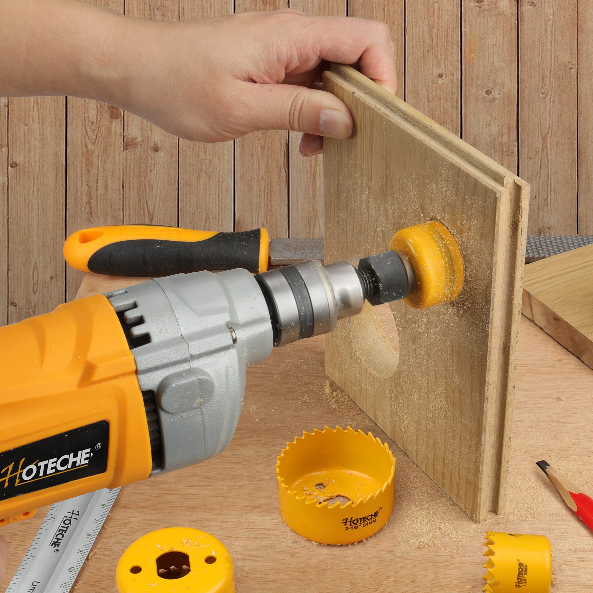 Hoteche 6-Piece Hole Saw Set - Versatile Hole Cutter Kit for Wood, Plastic, and Fiberboard - Clean, Accurate Cuts with Arbor Hole Drill - Compatible with Hand Drills, Drill Presses, and Rotary Tools