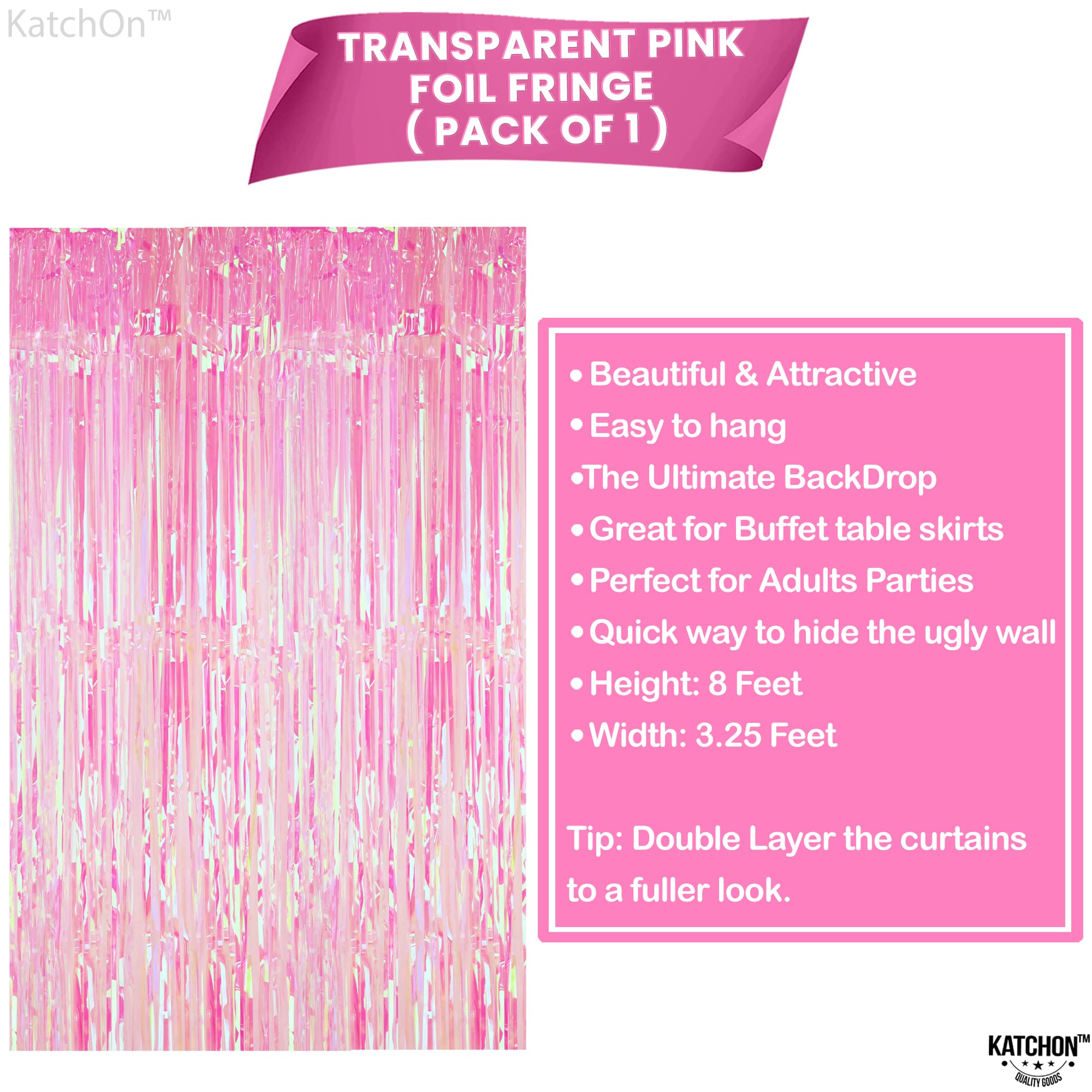 KatchOn, XtraLarge Pink Iridescent Fringe Curtain - 3.2x8 Feet | Iridescent Backdrop for Iridescent Party Decorations | Pink Birthday Decorations | Pink Fringe Backdrop for Pink Party Decorations