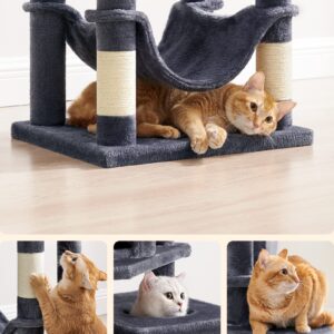 Feandrea Cat Tree, 61-Inch Cat Tower for Indoor Cats, Plush Multi-Level Cat Condo with 5 Scratching Posts, 2 Perches, 2 Caves, Hammock, 2 Pompoms, Smoky Gray UPCT192G01