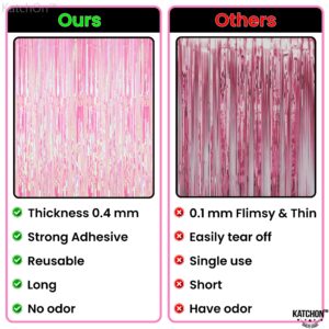 KatchOn, XtraLarge Pink Iridescent Fringe Curtain - 3.2x8 Feet | Iridescent Backdrop for Iridescent Party Decorations | Pink Birthday Decorations | Pink Fringe Backdrop for Pink Party Decorations