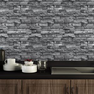 Nukofal Grey Brick Wallpaper Peel and Stick Gray Stone Contact Paper 17.7"x118.1" Faux Brick Contact Paper Backsplash Wallpaper Stone Self Adhesive Wallpaper Removable for Kitchen Textured Vinyl