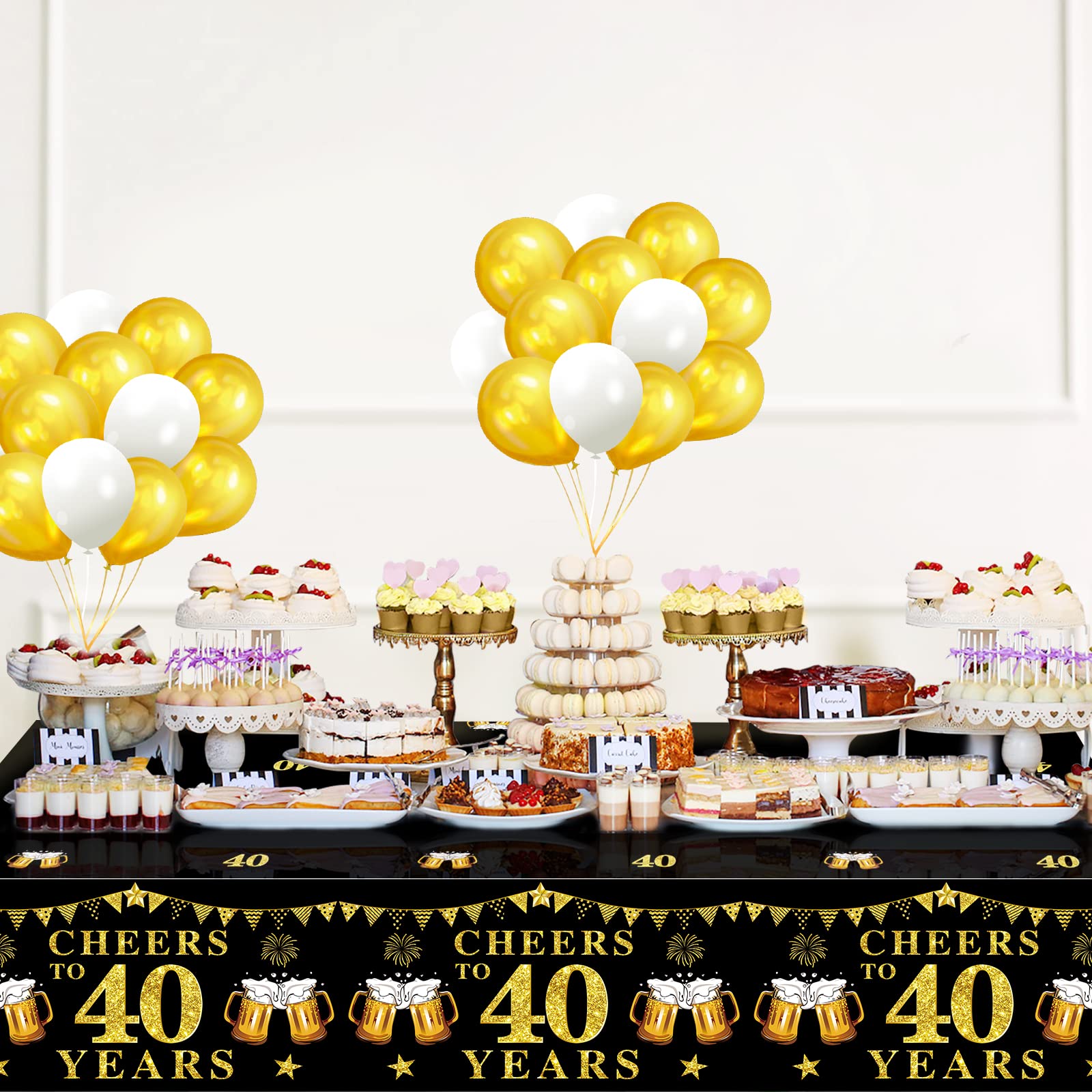 Turypaty 3 Pack Black Gold 40th Birthday Tablecloth Decorations for Men Women, Cheers to 40 Years Table Cover Party Supplies, Forty Years Old Birthday Anniversary Disposable Rectangular Table Ware