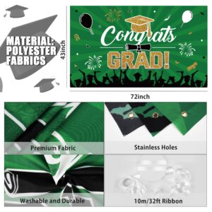 Green Gold Graduation Party Decorations 2024,Class of 2024 Graduation Party Supplies Include Congrats Grad Banner, Grad Backdrop, Porch Sign,Balloons,Foil Number 2024 for Graduation Party Supplies