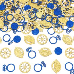 lemon bridal shower decorations - 200pcs glitter lemon confetti, she found her main squeeze lemon and blue bridal shower decorations, lemonade bachelorette engagement wedding party supplies