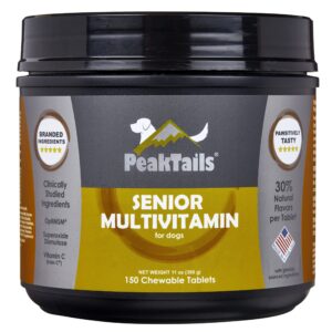 Kala Health PeakTails Senior Multivitamin for Dogs, Hip and Joint Support, Healthy Skin, Shiny Coat, Contains antioxidants and 18 Essential Amino acids and 19 Vitamins and Minerals, 150 Count