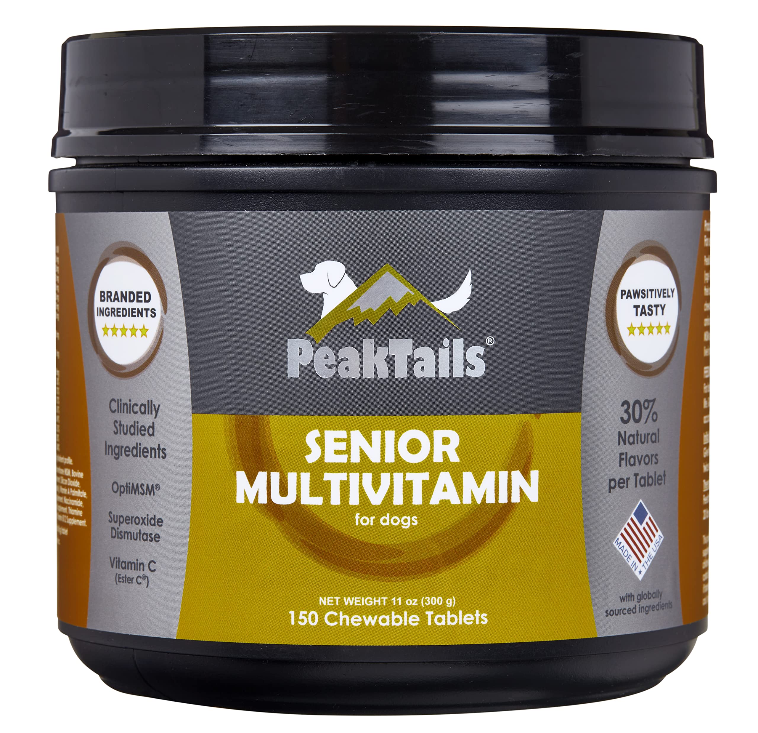 Kala Health PeakTails Senior Multivitamin for Dogs, Hip and Joint Support, Healthy Skin, Shiny Coat, Contains antioxidants and 18 Essential Amino acids and 19 Vitamins and Minerals, 150 Count