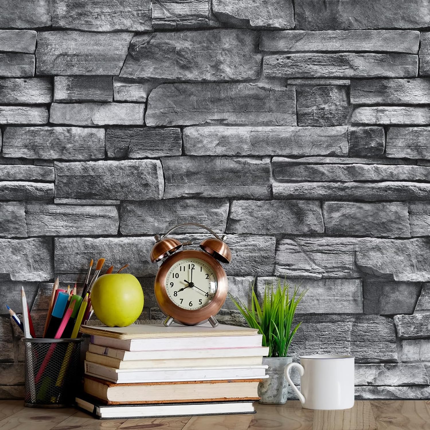 Nukofal Grey Brick Wallpaper Peel and Stick Gray Stone Contact Paper 17.7"x118.1" Faux Brick Contact Paper Backsplash Wallpaper Stone Self Adhesive Wallpaper Removable for Kitchen Textured Vinyl