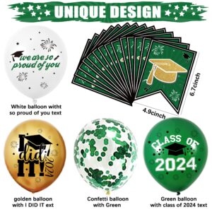 Green Gold Graduation Party Decorations 2024,Class of 2024 Graduation Party Supplies Include Congrats Grad Banner, Grad Backdrop, Porch Sign,Balloons,Foil Number 2024 for Graduation Party Supplies