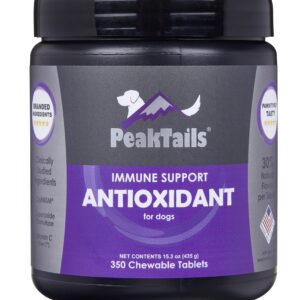 PeakTails Daily Defense Antioxidant Supplement for Dogs, Immune Support, Anti Itch & Skin Allergies, Contains MSM, Superoxide Dismutase, Selenium and Vitamin C & E, 350 Chewable Tablets, 350 Count