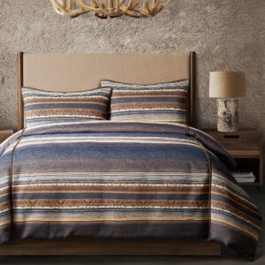 Paseo Road by HiEnd Accents Estes Western Bedding 3 Piece Super King Duvet Cover Set, Blue Striped Rustic Cabin Bed Set, Faux Leather Details, Chenille Jacquard Comforter Cover and 2 Pillow Shams