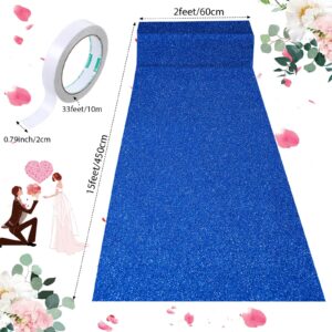 Shihanee Sequin Aisle Runner for Wedding Glitter Wedding Rug Runner with Carpet Tape Sparkly Prom Outdoor Floor Carpet Runner for Ceremony Event Halloween Christmas New Year Party(2 x 15 ft,Blue)