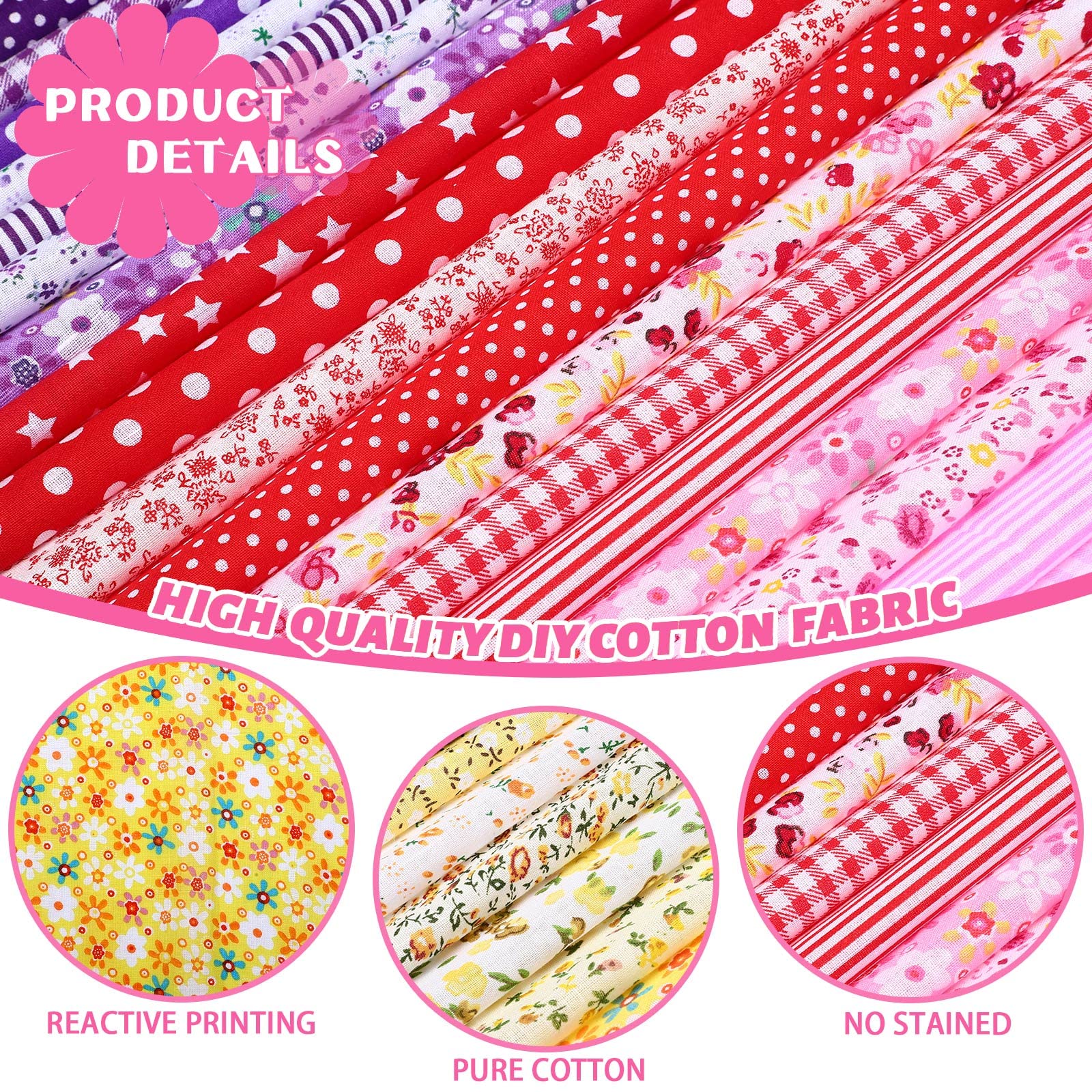 Boyiee 50 Pcs 10 x 10 Inch Cotton Fabric Squares Flower Fabric Quilting Squares Flower Pattern Sewing Fabric Precut Fabric Bundles for Quilting Sewing Project DIY Patchwork Crafts