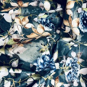 Decora Furnishings Soft and Thick Luxurious Velvet Fabric Digitally Printed Floral Design Upholstery Material for Sofa Cushion Chair Cover Craft - Width 54 inches - Fabric by The Yard (Aegean Blue)