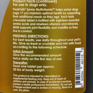 Kala Health PeakTails Senior Multivitamin for Dogs, Hip and Joint Support, Healthy Skin, Shiny Coat, Contains antioxidants and 18 Essential Amino acids and 19 Vitamins and Minerals, 150 Count