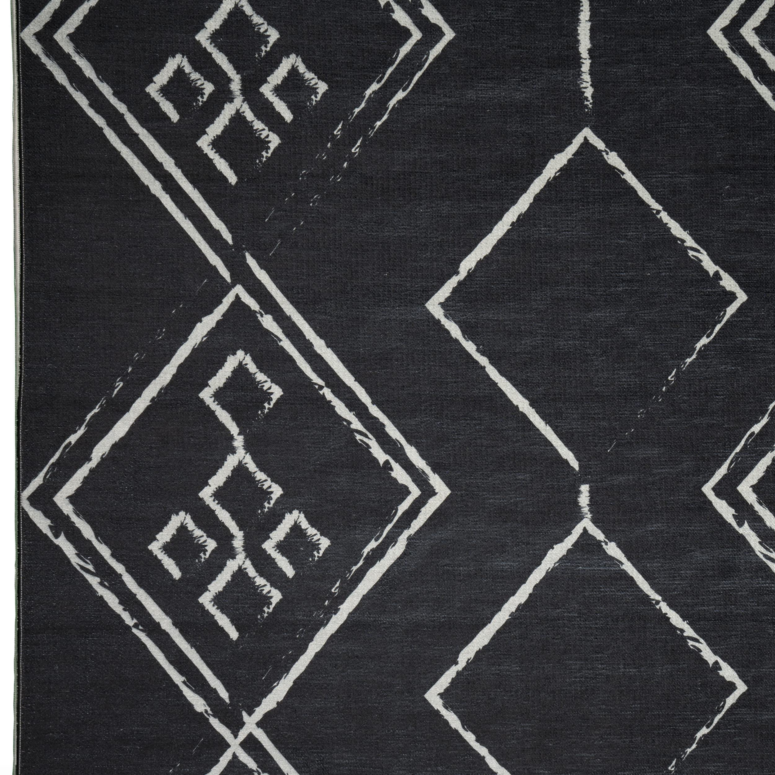 Machine Washable Area Rug Non Slip Backing & Ultra-Thin & Stain Resistant & Eco Friendly & Family and Pet Friendly - Everest Geometric Modern Bordered Black & Creme Design 8'x10'