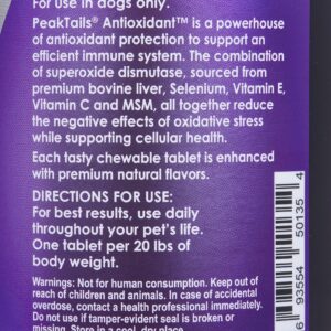 PeakTails Daily Defense Antioxidant Supplement for Dogs, Immune Support, Anti Itch & Skin Allergies, Contains MSM, Superoxide Dismutase, Selenium and Vitamin C & E, 350 Chewable Tablets, 350 Count