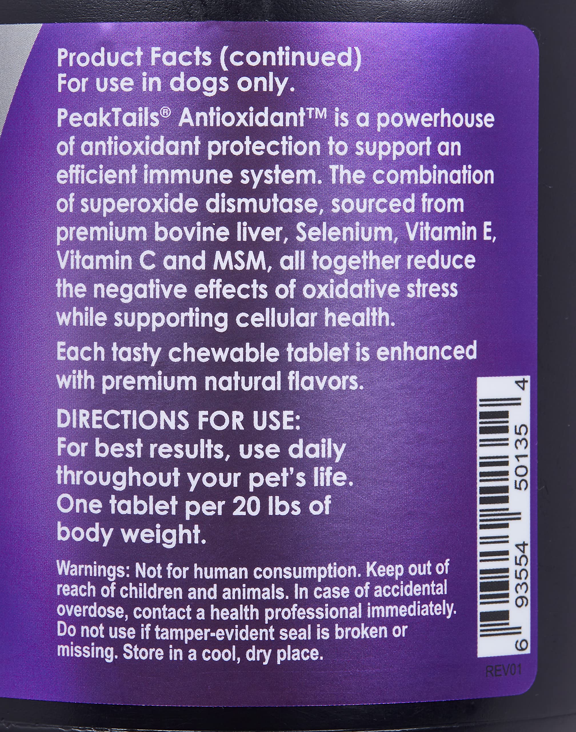 PeakTails Daily Defense Antioxidant Supplement for Dogs, Immune Support, Anti Itch & Skin Allergies, Contains MSM, Superoxide Dismutase, Selenium and Vitamin C & E, 350 Chewable Tablets, 350 Count