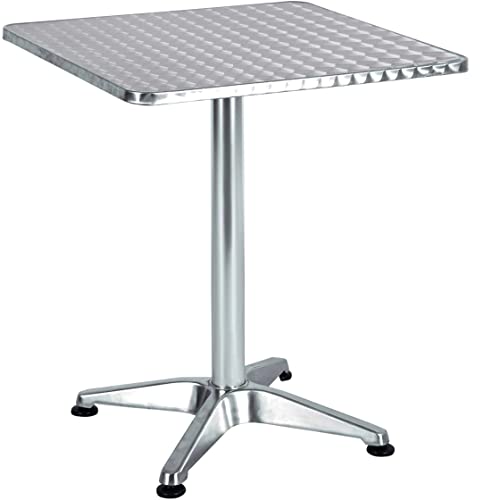 BTEXPERT Indoor Outdoor 23.75" Square Restaurant Table for Patio Stainless Steel Silver Aluminum Furniture with Base