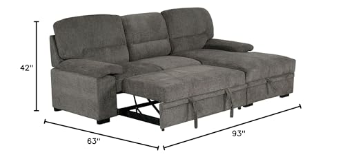 Primo Jordan L-Shaped Sleeper Sectional Sofa with Storage - Versatile 93 in. Pull-Out Sofa Bed with Hidden Storage for Living Rooms