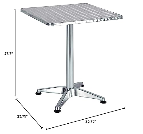 BTEXPERT Indoor Outdoor 23.75" Square Restaurant Table for Patio Stainless Steel Silver Aluminum Furniture with Base