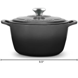 ROSSALLINI Signature Enameled Cast Iron Dutch Oven, Non-Stick Serving Pot with Tight Fitting Lid for Perfect Roasting, Baking, Sauteing, and Bread Making | 5.5Q (5.2L) - Oyster Grey