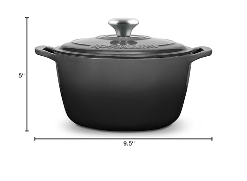 ROSSALLINI Signature Enameled Cast Iron Dutch Oven, Non-Stick Serving Pot with Tight Fitting Lid for Perfect Roasting, Baking, Sauteing, and Bread Making | 5.5Q (5.2L) - Oyster Grey