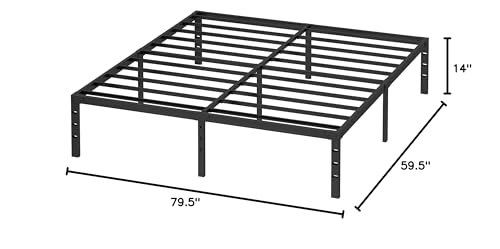 KUJIELAN Black Thickened and Reinforced Metal Bed Frame - Structurally Stable 14 Inch Steel Bar Supported Bed Frame,Easy to Assemble and Transport Bed Frame Under Bed Storage, Queen