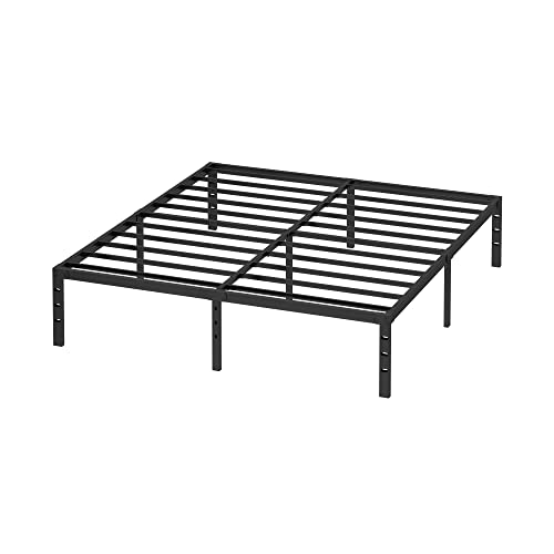 KUJIELAN Black Thickened and Reinforced Metal Bed Frame - Structurally Stable 14 Inch Steel Bar Supported Bed Frame,Easy to Assemble and Transport Bed Frame Under Bed Storage, Queen