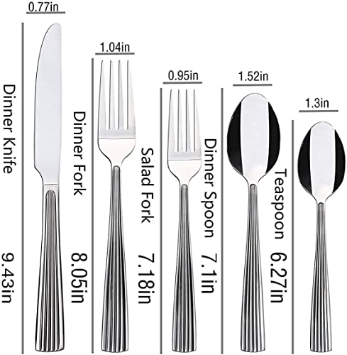 KOOMADE EMPIRE 40-Piece Silverware Set for 8, Mirror Polished Stainless Steel Flatware (Dinner, Salad Forks, Knives, Spoons, Teaspoons) Dishwasher Safe