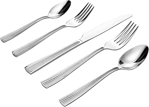 KOOMADE EMPIRE 40-Piece Silverware Set for 8, Mirror Polished Stainless Steel Flatware (Dinner, Salad Forks, Knives, Spoons, Teaspoons) Dishwasher Safe