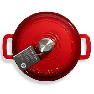 ROSSALLINI Signature Enameled Cast Iron Braiser, Non-Stick Serving Pot with Tight Fitting Lid for Perfect Roasting, Baking, Sauteing, Searing, and Pan Frying | 3.5Q (3.3L) - Red