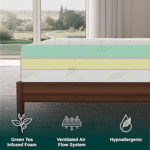 NapQueen King Size Mattress, 6 Inch Anula Green Tea Infused Memory Foam Mattress, King Size Mattress Bed in a Box, CertiPUR-US Certified Mattress