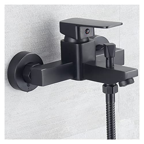 JEMITA Bathtub Hot and Cold Mixing Water Faucet Sink Spray Double Shower Head Deck Mounted Basin Mixer Taps Home Improvement Drop Ship (Color : Black)