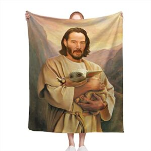 funny keanu reeves blanket saint-k holding baby-y blanket ultra-soft throw blanket home decor gift for children/adults 50in×40in