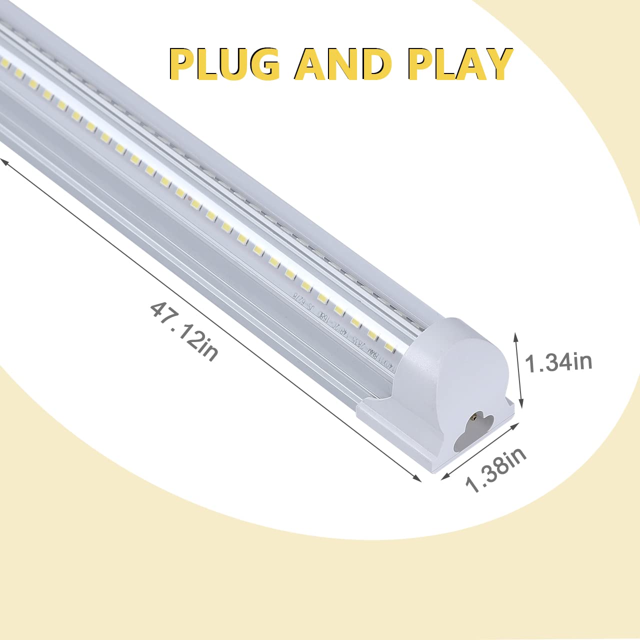 6 Pack T8 Led 4FT 60W Integrated V Shaped Shop Light,Linkable White Daylight 6000k LED Strip Lights Fixture for Garage, Indoor Tube Light for Living Room with On/Off Switch Cable Clear Cover