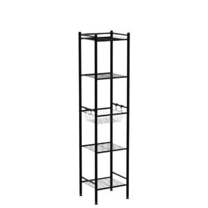 L&H UNICO 5-Tier Freestanding Shelving Units Adjustable Metal Rack with Storage Basket for Small Space, Bathroom, Living Room, Kitchen, Black