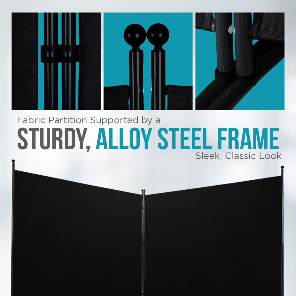 Steel-AID Triple-Panel Privacy Room Divider – Folding Partition Privacy Screen for Office, Classroom, Dorm Room, Kids Room, Studio, Conference - 216" x 72" - Easy to Assemble, Freestanding & Foldable