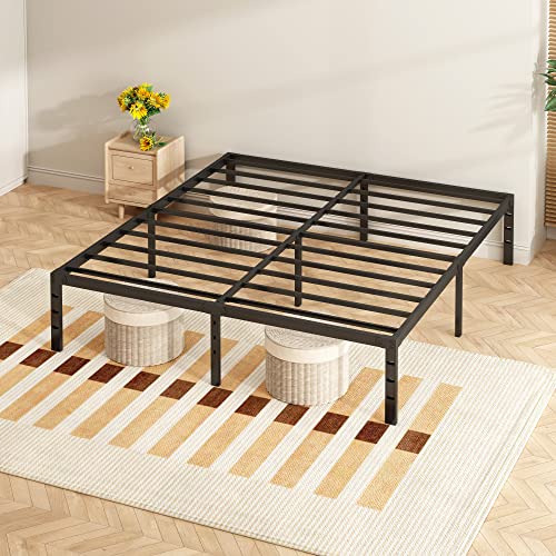 KUJIELAN Black Thickened and Reinforced Metal Bed Frame - Structurally Stable 14 Inch Steel Bar Supported Bed Frame,Easy to Assemble and Transport Bed Frame Under Bed Storage, Queen