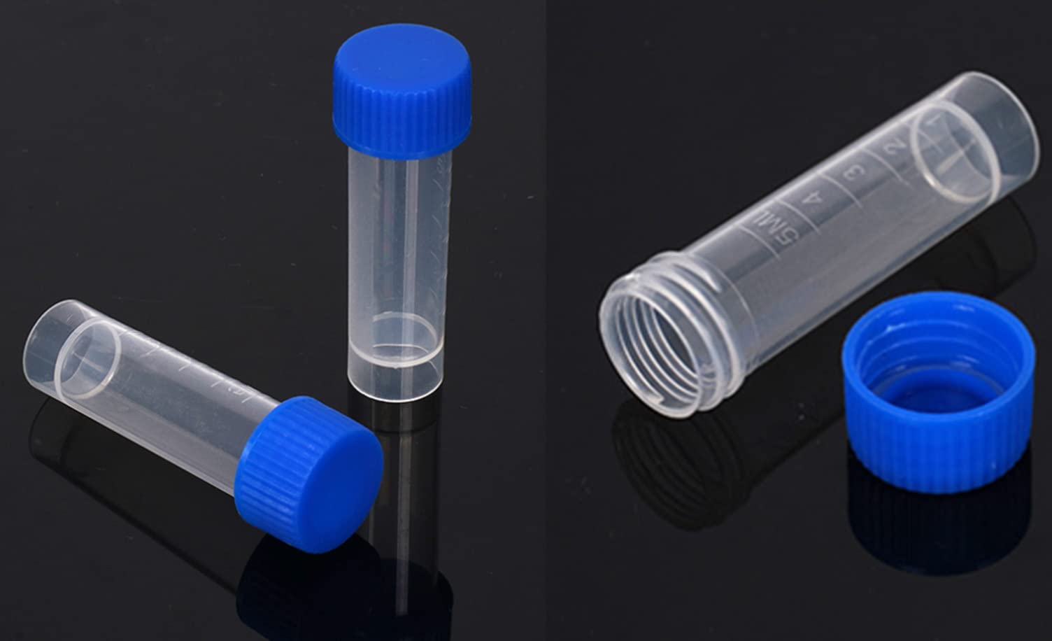 50 Pack 5ml Cryo Tubes，Plastic Graduated Vial Tube with Screw Caps,Small Test Sample Bottles Tubes Container with Lid，PP Material ，with Silica Gel Gasket (50) Bagged Blue and Orange