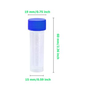 50 Pack 5ml Cryo Tubes，Plastic Graduated Vial Tube with Screw Caps,Small Test Sample Bottles Tubes Container with Lid，PP Material ，with Silica Gel Gasket (50) Bagged Blue and Orange